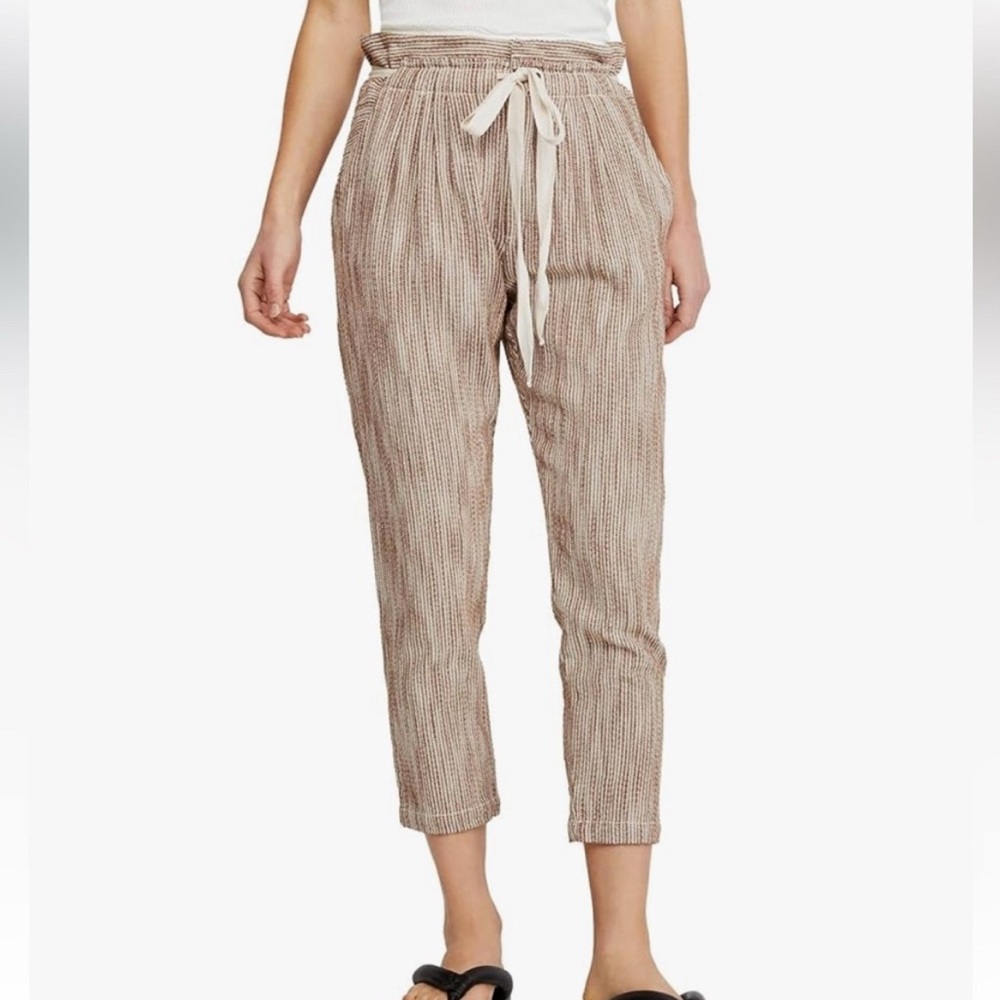 Free People Light At Sunrise High-Rise Striped Pants Caraway Brown Size 12